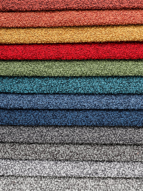 サンゴループ糸ポリエステルとリネンソファ生地